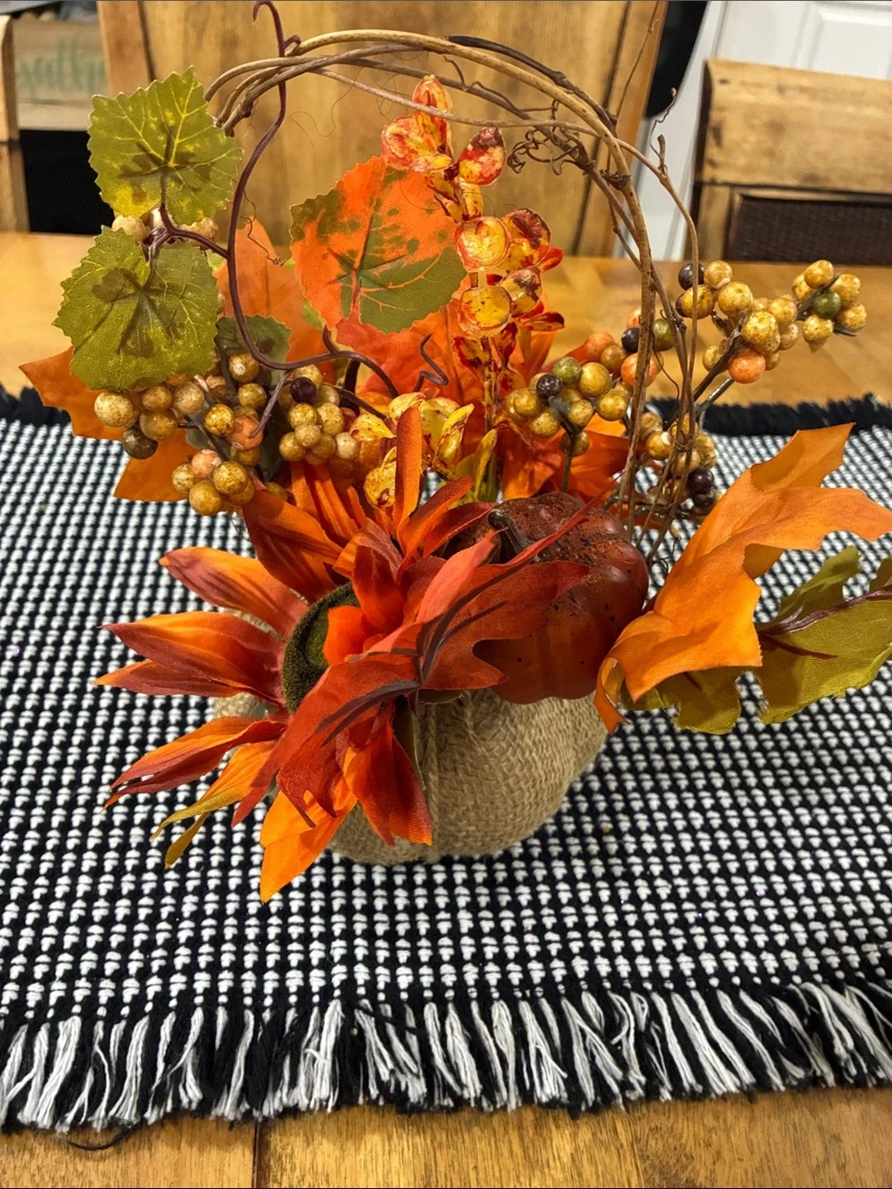 🍁Autumn Orange Sunflower and Pumpkin Table Accent - Fall Floral Arrangement